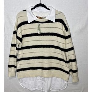 Belldini Knit Sweater W/ White Collar. Stripes W/thin Metallic Size Large NWT